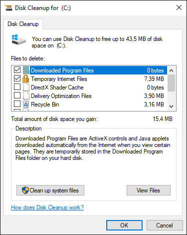 problems with the disk cleanup utility