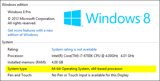 Running 32-bit or 64-bit Windows 8